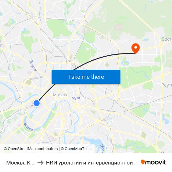 Москва Киевская (Kievsky Station) to НИИ урологии и интервенционной радиологии им. Н.А. Лопаткина. Отделение уронефрологии и гемодиализа map