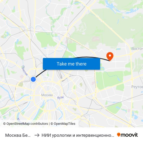 Москва Белорусская (Belorussky Station) to НИИ урологии и интервенционной радиологии им. Н.А. Лопаткина. Отделение уронефрологии и гемодиализа map