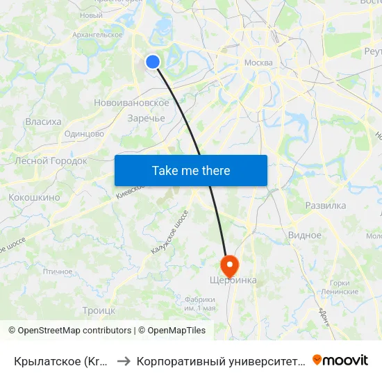 Крылатское (Krylatskoe) to Корпоративный университет ОАО ""РЖД"" map