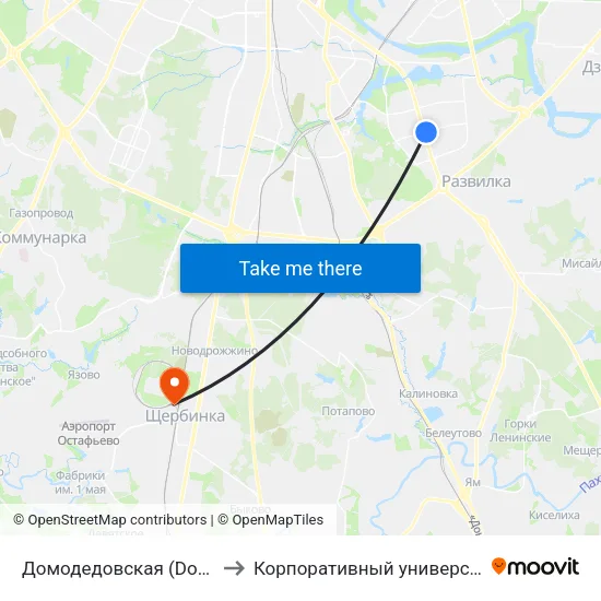 Домодедовская (Domodedovskaya) to Корпоративный университет ОАО ""РЖД"" map