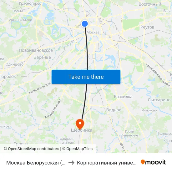 Москва Белорусская (Belorussky Station) to Корпоративный университет ОАО ""РЖД"" map