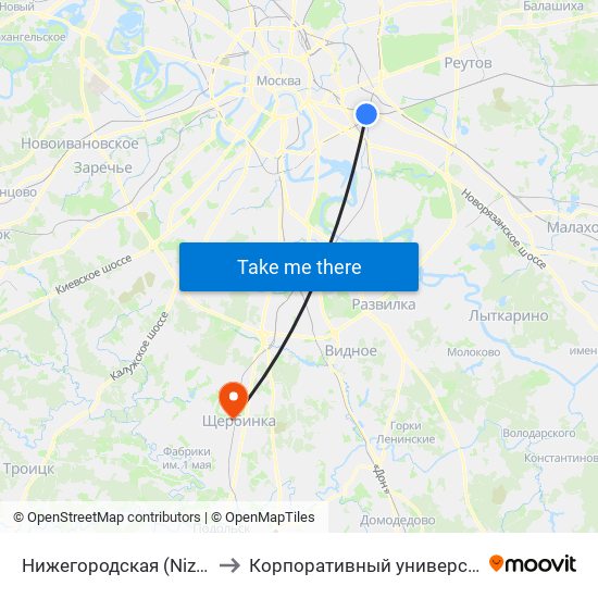 Нижегородская (Nizhegorodskaya) to Корпоративный университет ОАО ""РЖД"" map