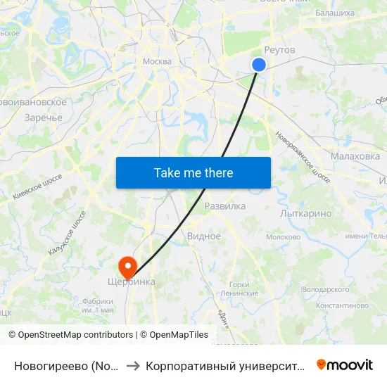 Новогиреево (Novogireevo) to Корпоративный университет ОАО ""РЖД"" map