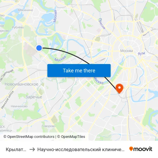 Крылатское (Krylatskoe) to Научно-исследовательский клинический институт оториноларингологии имени Л.И. Свержевского map