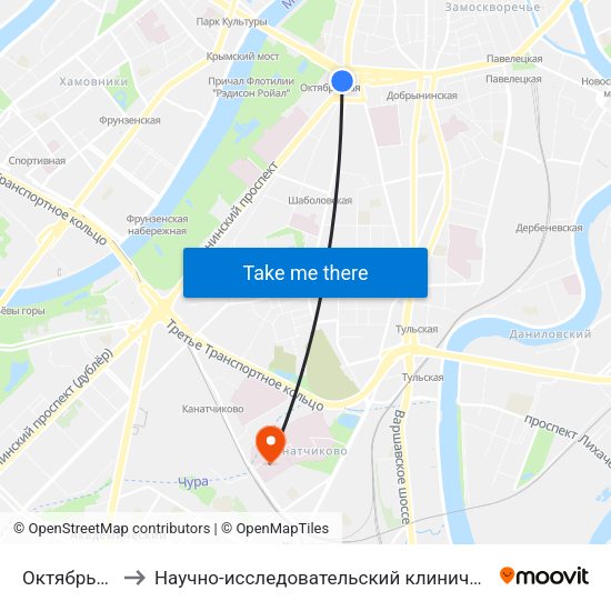 Октябрьская (Oktyabrskaya) to Научно-исследовательский клинический институт оториноларингологии имени Л.И. Свержевского map