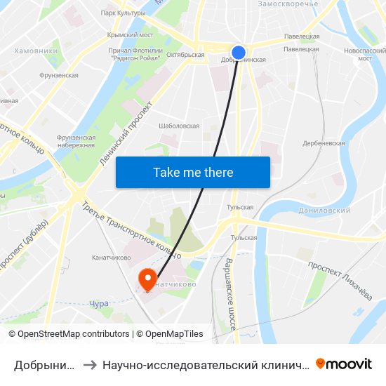 Добрынинская (Dobryninskaya) to Научно-исследовательский клинический институт оториноларингологии имени Л.И. Свержевского map