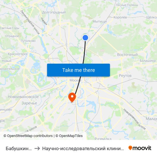 Бабушкинская (Babushkinskaya) to Научно-исследовательский клинический институт оториноларингологии имени Л.И. Свержевского map