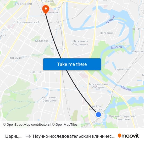Царицыно (Tsaritsyno) to Научно-исследовательский клинический институт оториноларингологии имени Л.И. Свержевского map