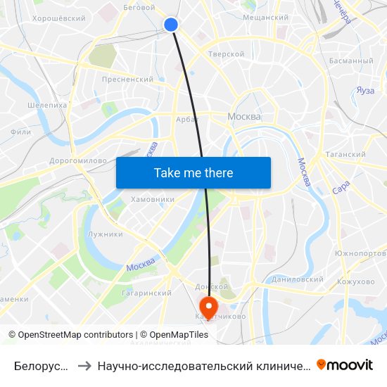 Белорусская (Belorusskaya) to Научно-исследовательский клинический институт оториноларингологии имени Л.И. Свержевского map
