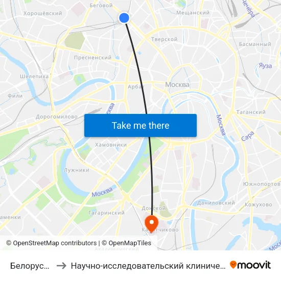 Белорусская (Belorusskaya) to Научно-исследовательский клинический институт оториноларингологии имени Л.И. Свержевского map