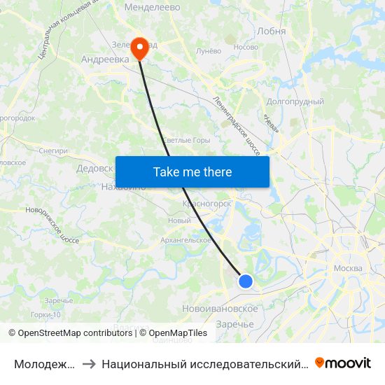 Молодежная (Molodezhnaya) to Национальный исследовательский университет «Московский институт электронной техники» map