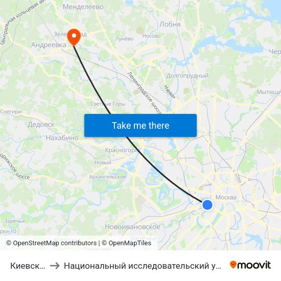 Киевская (Kievskaya) to Национальный исследовательский университет «Московский институт электронной техники» map