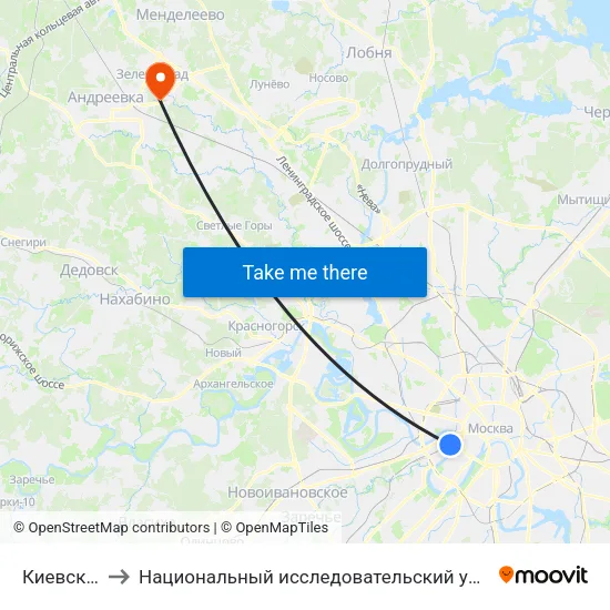 Киевская (Kievskaya) to Национальный исследовательский университет «Московский институт электронной техники» map