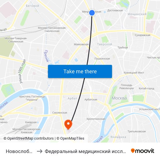 Новослободская (Novoslobodskaya) to Федеральный медицинский исследовательский центр психиатрии и наркологии имени В. П. Сербского map