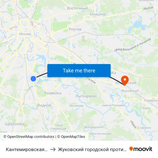 Кантемировская (Kantemirovskaya) to Жуковский городской противотуберкулезный диспансер map