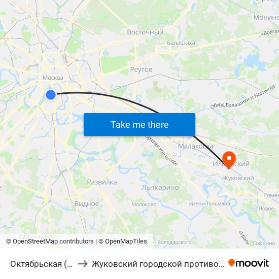 Октябрьская (Oktyabrskaya) to Жуковский городской противотуберкулезный диспансер map