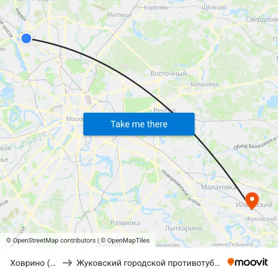 Ховрино (Khovrino) to Жуковский городской противотуберкулезный диспансер map