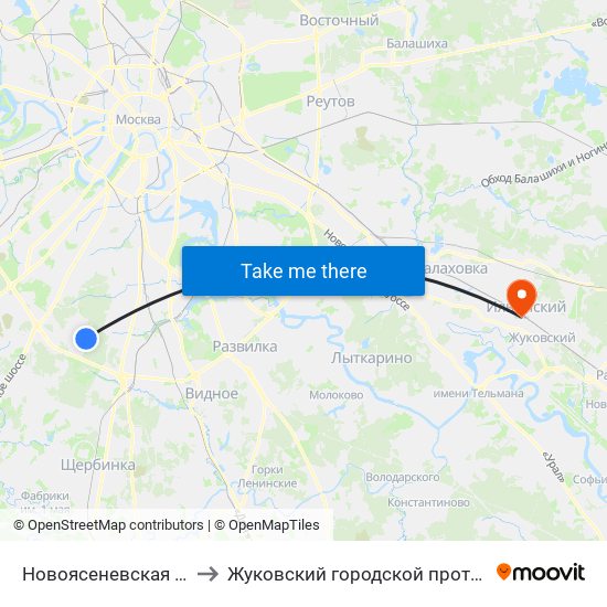 Новоясеневская (Novoyasenevskaya) to Жуковский городской противотуберкулезный диспансер map
