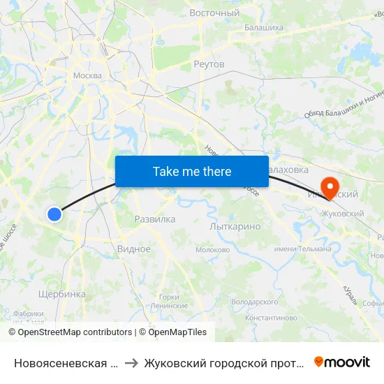 Новоясеневская (Novoyasenevskaya) to Жуковский городской противотуберкулезный диспансер map