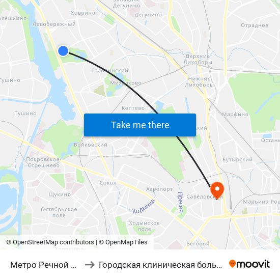 Метро Речной вокзал to Городская клиническая больница № 24 map