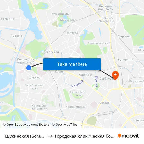 Щукинская (Schukinskaya) to Городская клиническая больница № 24 map