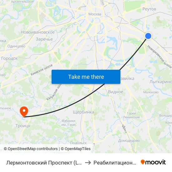 Лермонтовский Проспект (Lermontovsky Prospekt) to Реабилитационный комплекс map