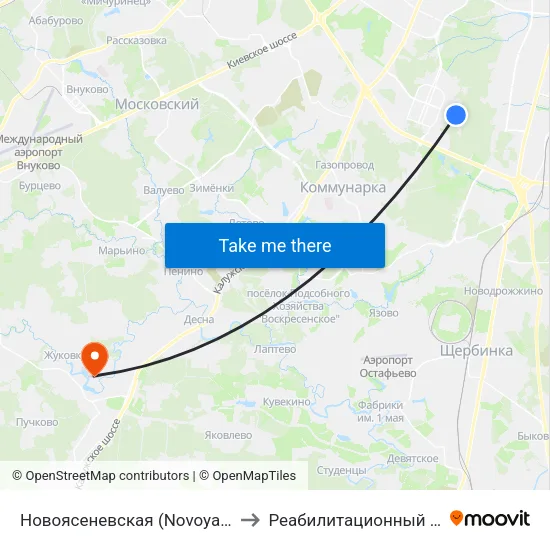 Новоясеневская (Novoyasenevskaya) to Реабилитационный комплекс map