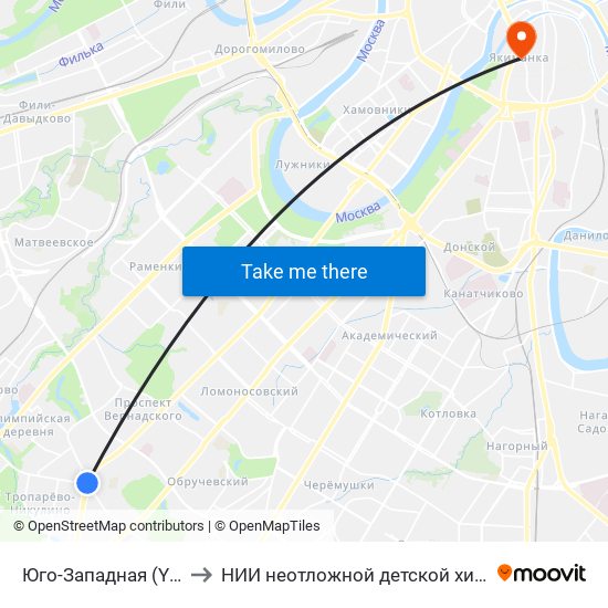 Юго-Западная (Yugo-Zapadnaya) to НИИ неотложной детской хирургии и травматологии map