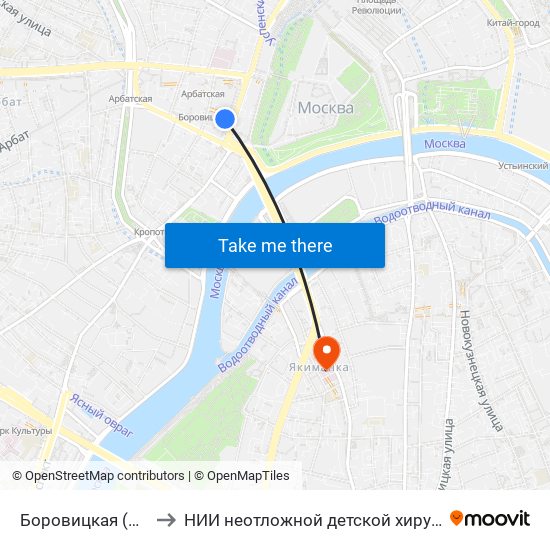 Боровицкая (Borovitskaya) to НИИ неотложной детской хирургии и травматологии map