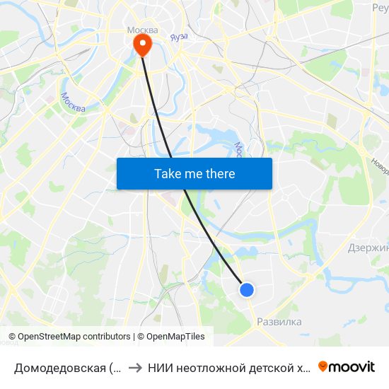 Домодедовская (Domodedovskaya) to НИИ неотложной детской хирургии и травматологии map