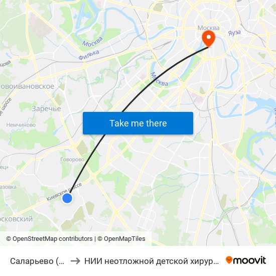 Саларьево (Salaryevo) to НИИ неотложной детской хирургии и травматологии map