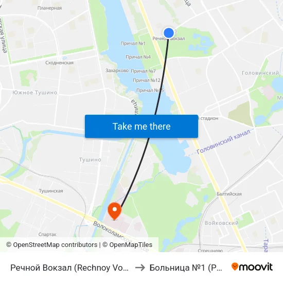 Речной Вокзал (Rechnoy Vokzal) to Больница №1 (РЖД) map