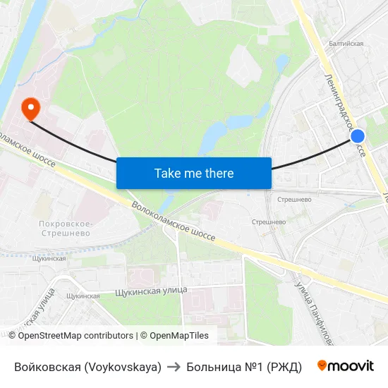 Войковская (Voykovskaya) to Больница №1 (РЖД) map