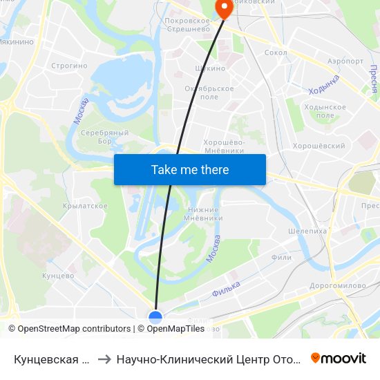 Кунцевская (Kuntsevskaya) to Научно-Клинический Центр Оториноларингологии Фмба России map