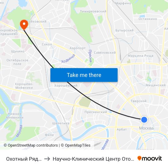 Охотный Ряд (Okhotny Ryad) to Научно-Клинический Центр Оториноларингологии Фмба России map