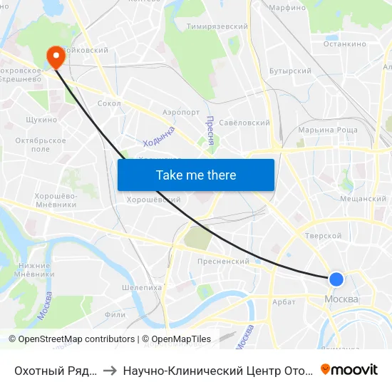 Охотный Ряд (Okhotny Ryad) to Научно-Клинический Центр Оториноларингологии Фмба России map