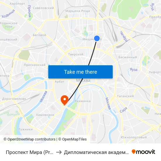 Проспект Мира (Prospekt Mira) to Дипломатическая академия МИД России map