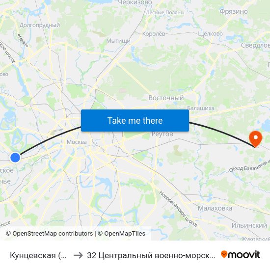 Кунцевская (Kuntsevskaya) to 32 Центральный военно-морской клинический госпиталь map