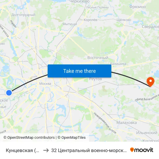 Кунцевская (Kuntsevskaya) to 32 Центральный военно-морской клинический госпиталь map