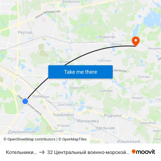 Котельники (Kotelniki) to 32 Центральный военно-морской клинический госпиталь map