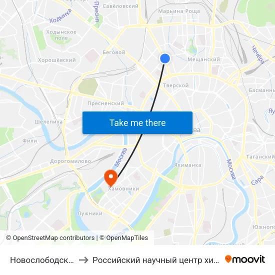 Новослободская (Novoslobodskaya) to Российский научный центр хирургии им. академика Б. В. Петровского map