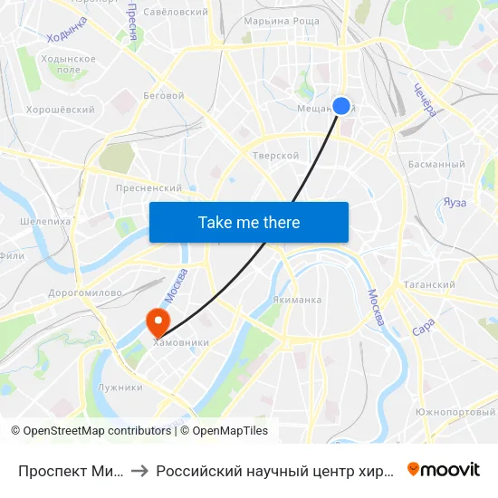 Проспект Мира (Prospekt Mira) to Российский научный центр хирургии им. академика Б. В. Петровского map