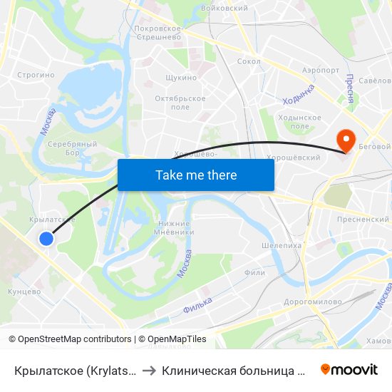 Крылатское (Krylatskoe) to Клиническая больница Медси map