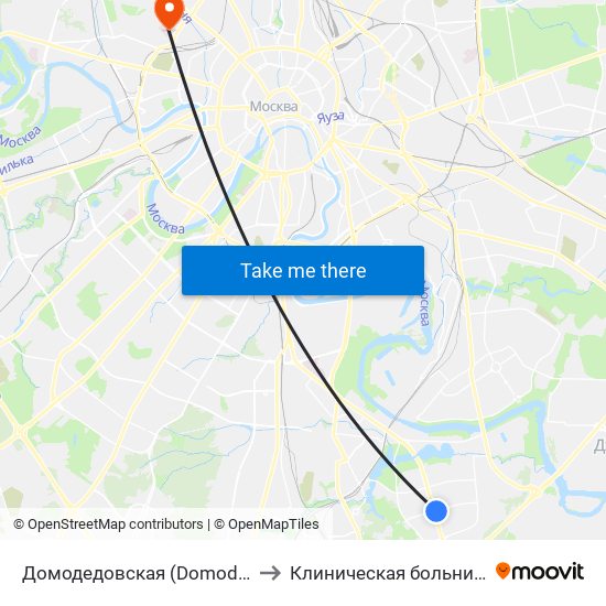 Домодедовская (Domodedovskaya) to Клиническая больница Медси map