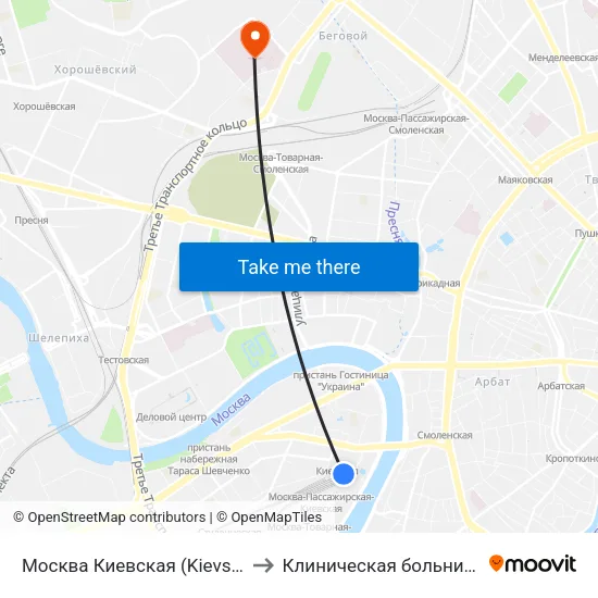 Москва Киевская (Kievsky Station) to Клиническая больница Медси map