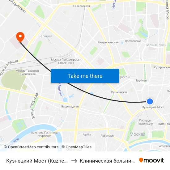 Кузнецкий Мост (Kuznetsky Most) to Клиническая больница Медси map