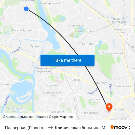Планерная (Planernaya) to Клиническая больница Медси map