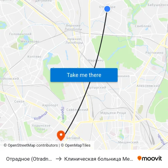 Отрадное (Otradnoe) to Клиническая больница Медси map