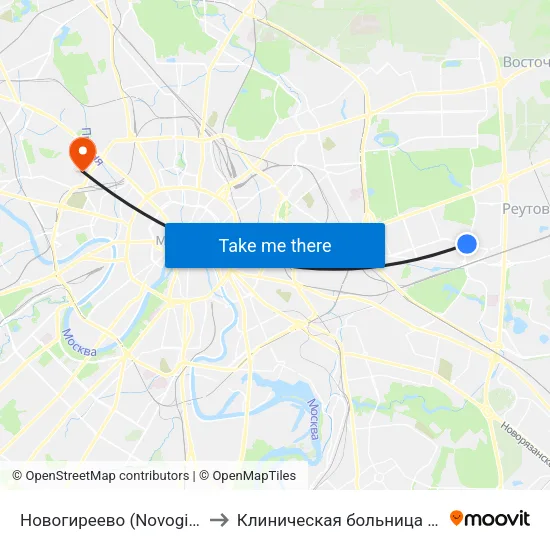 Новогиреево (Novogireevo) to Клиническая больница Медси map