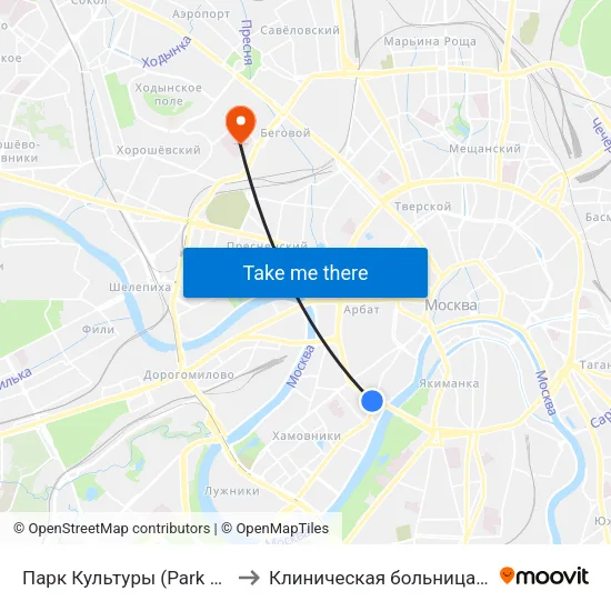 Парк Культуры (Park Kultury) to Клиническая больница Медси map